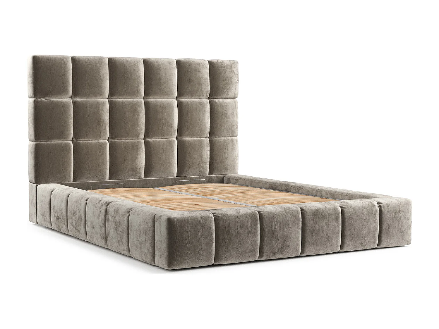 Lit coffre Kendal Tres - 200 x 200 cm - chenille - beige