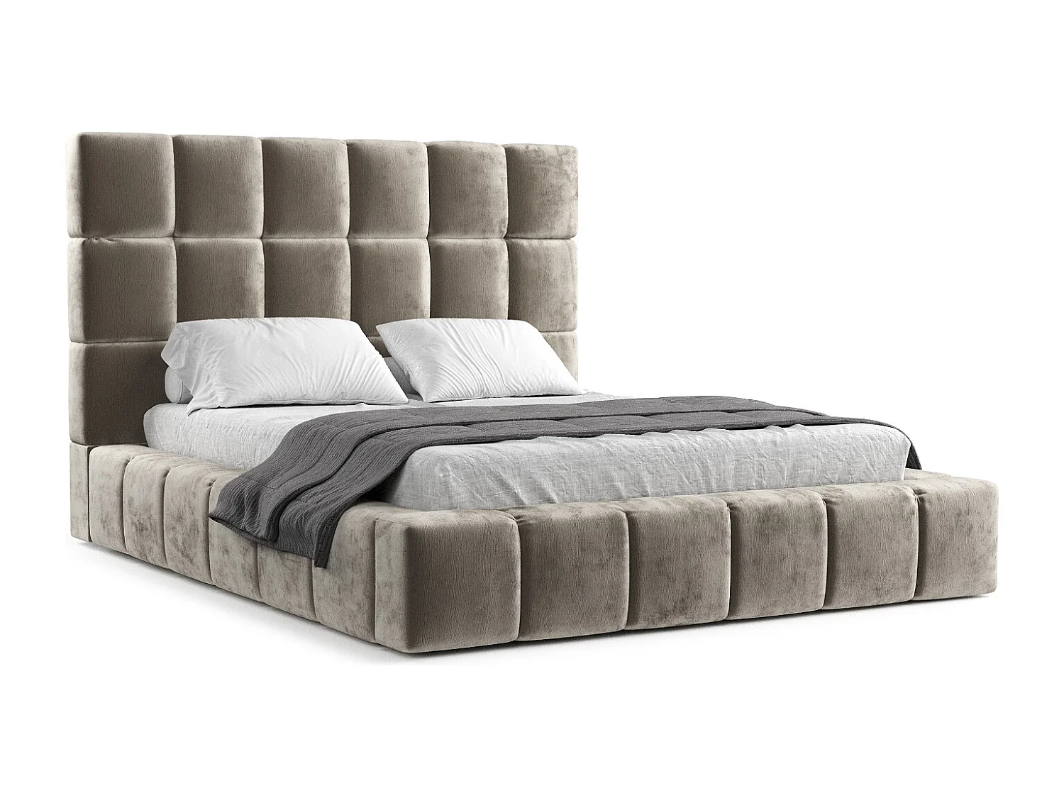 Lit coffre Kendal Tres - 200 x 200 cm - chenille - beige