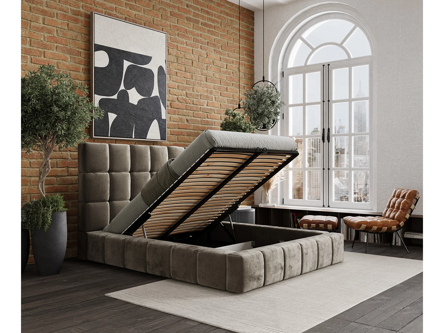 Łóżko tapicerowane Kendal Tres - 200 x 200 cm - szenil - beżowy