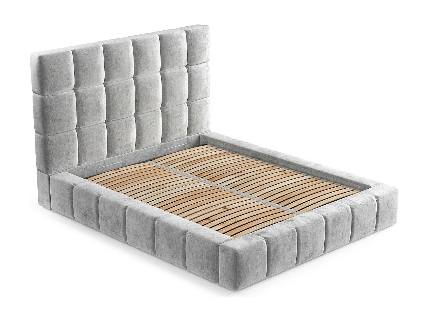 Lit coffre Kendal Tres - 200 x 200 cm - chenille - gris clair