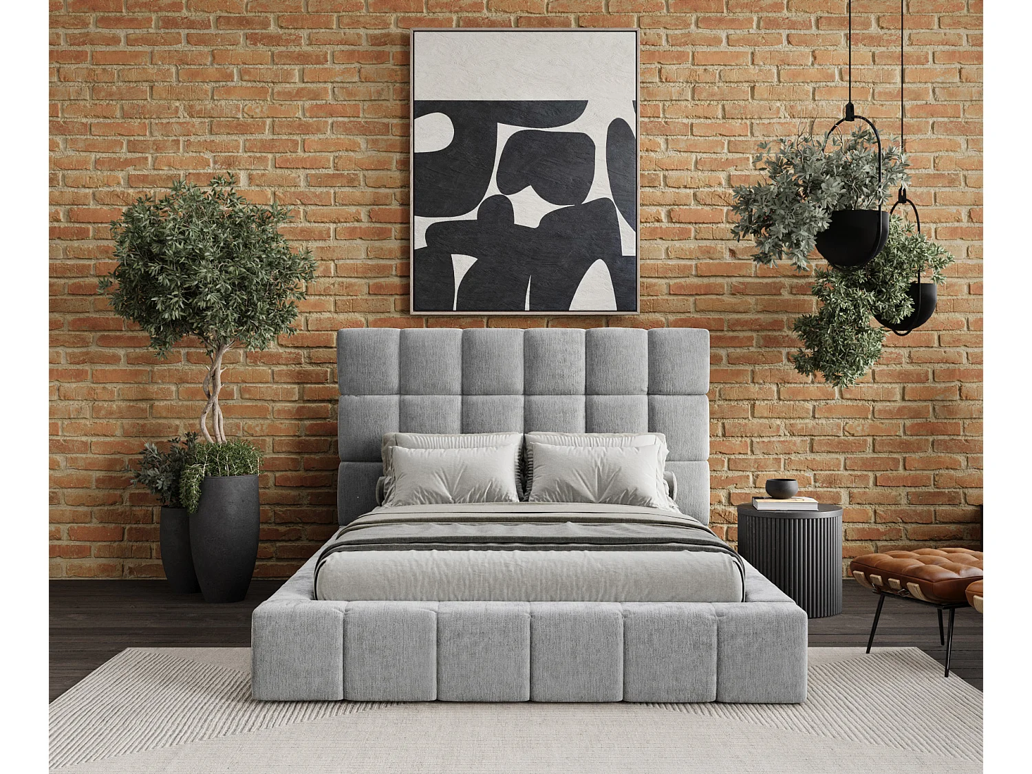 Łóżko tapicerowane Kendal Tres - 200 x 200 cm - szenil - jasnoszary