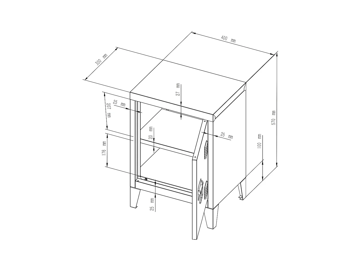 Comodino in acciaio laminato 57 x 40 x 30 cm marrone chiaro opaco 03_0008683