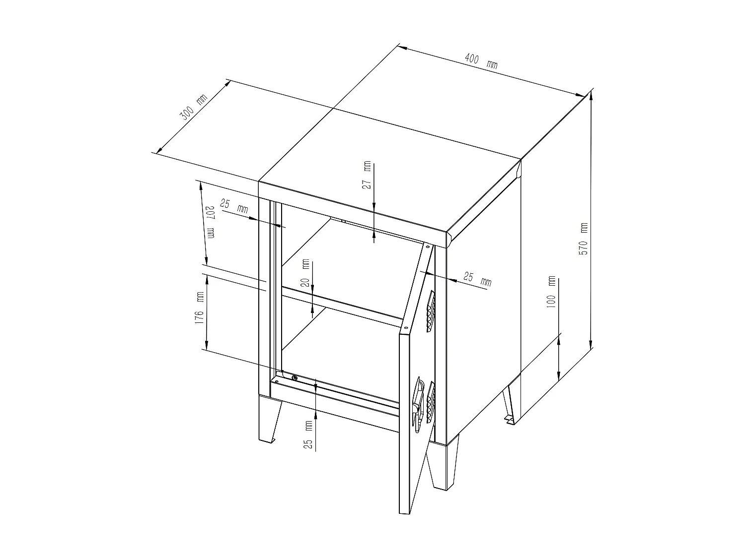 Comodino in acciaio laminato 57 x 40 x 30 cm marrone chiaro opaco 03_0008683