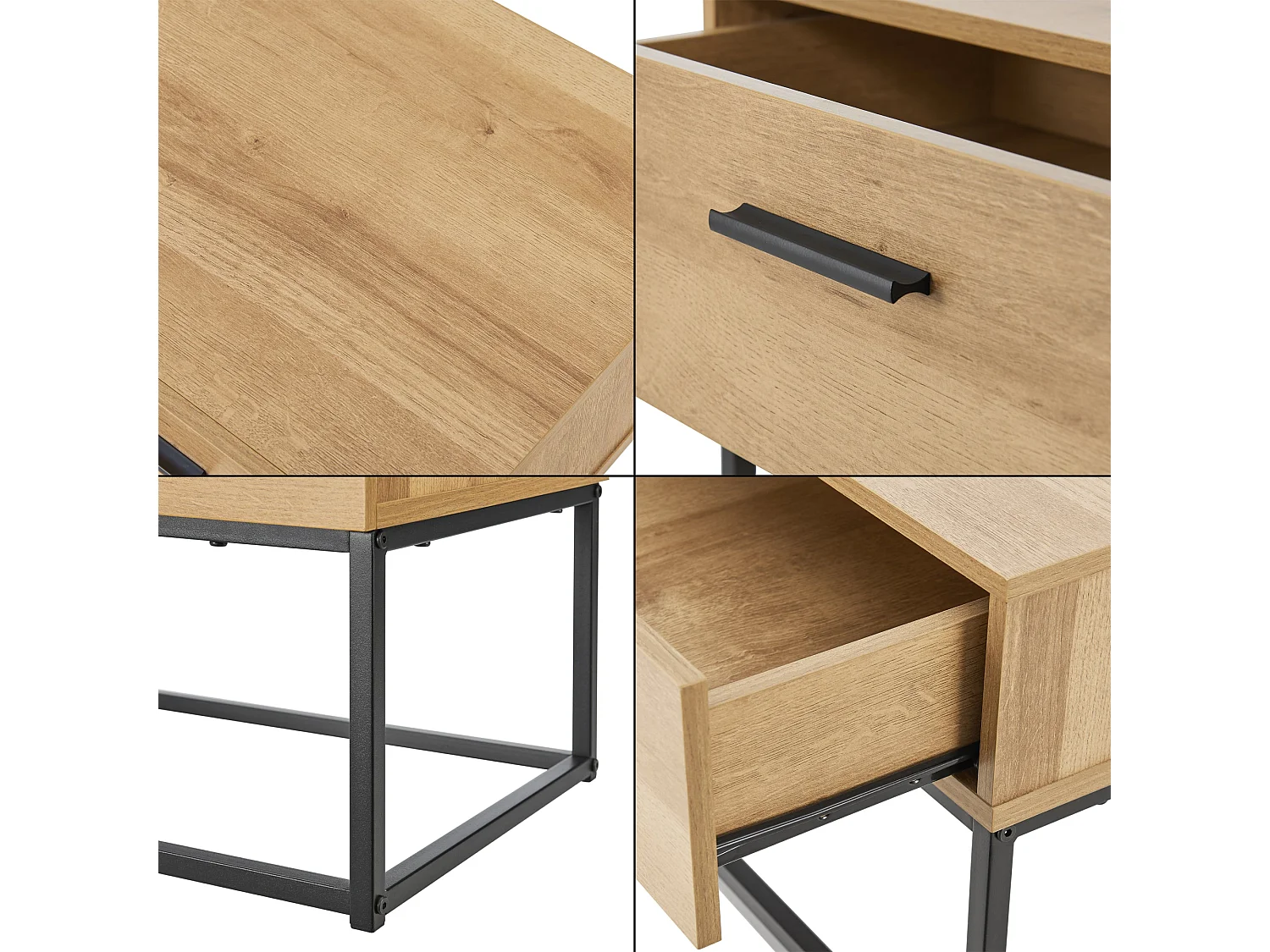 Mesa de cabeceira de metal 39 x 55 x 40 cm efeito carvalho preto 03_0008686