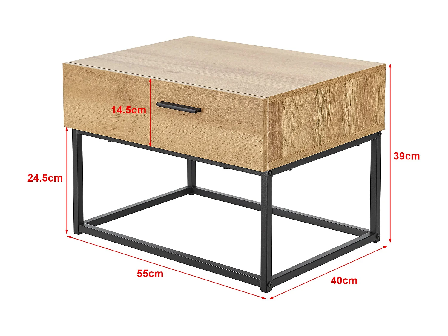 Mesa de cabeceira de metal 39 x 55 x 40 cm efeito carvalho preto 03_0008686