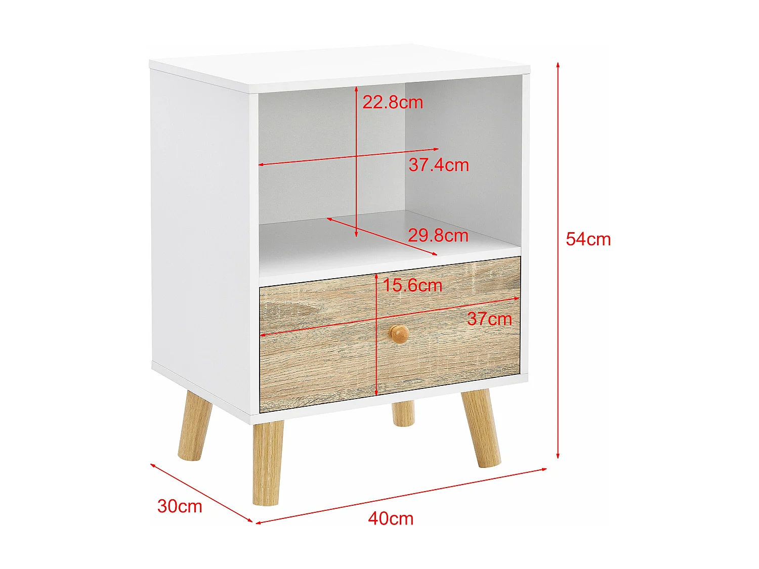 Mesa de cabeceira com gaveta 54 x 40 x 30 cm efeito carvalho branco 03_0008689