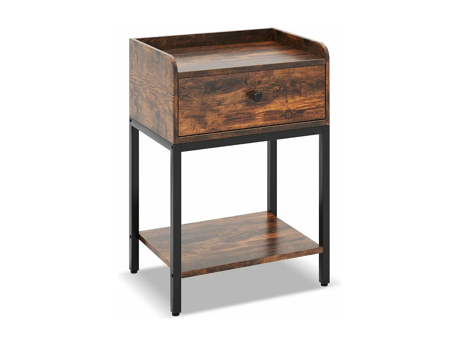 Comodino con stazione di ricarica tavolino industriale con cassetto e ripiano portaoggetti struttura in metallo robusto tavolino marrone rustico 20_0004957