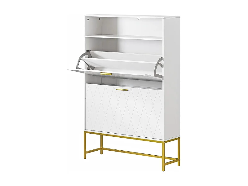 Schuhschrank mit 2 Outsourcing-Türen und 1 offenem Regal, Anti-Plin, Weiß, 80x24x117cm Design