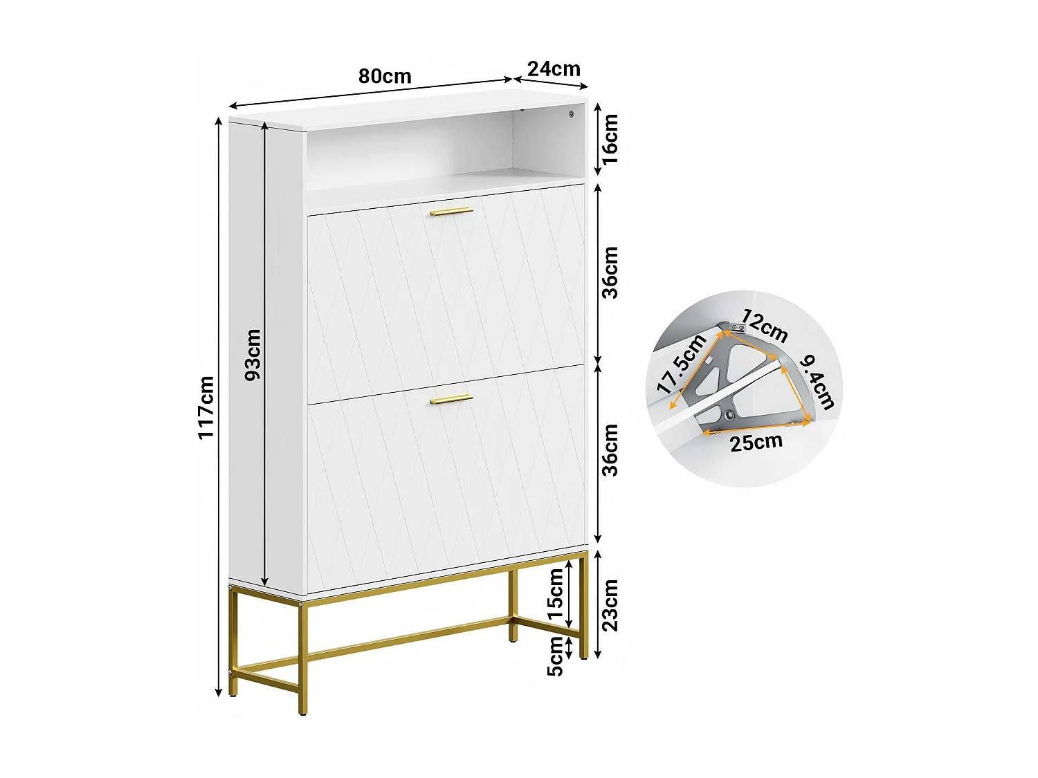 Meuble à chaussures, avec 2 portes abattants et 1 étagère ouverte, conception anti-inclinaison, Blanc, 80x24x117CM