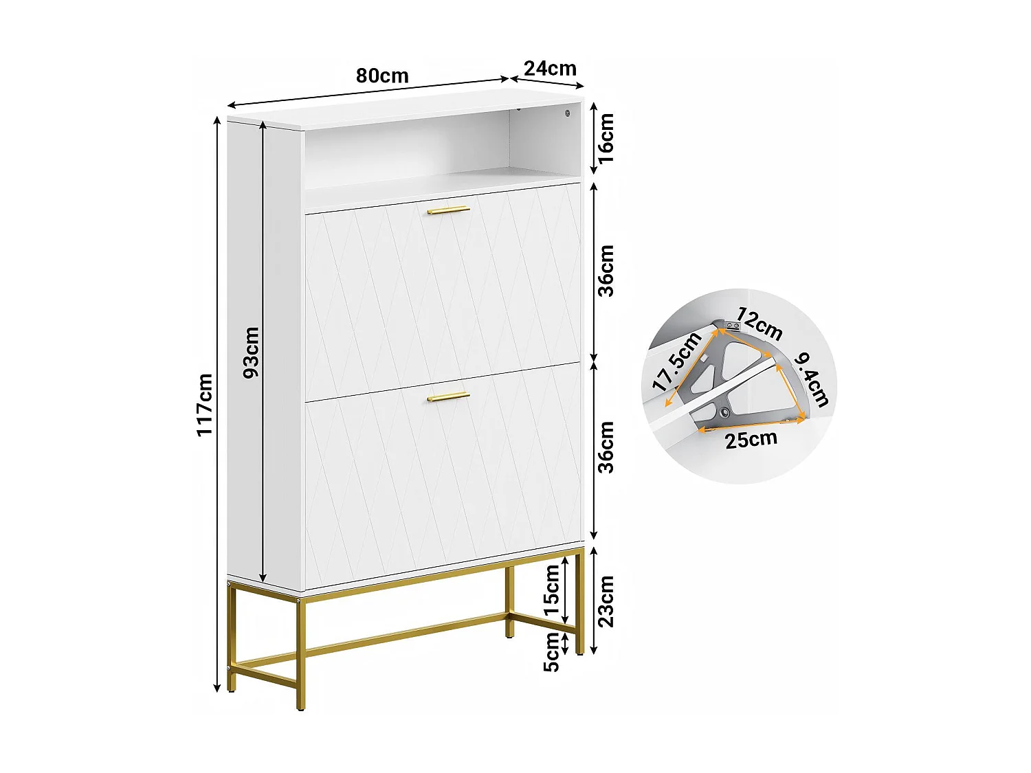 Meuble à chaussures, avec 2 portes abattants et 1 étagère ouverte, conception anti-inclinaison, Blanc, 80x24x117CM