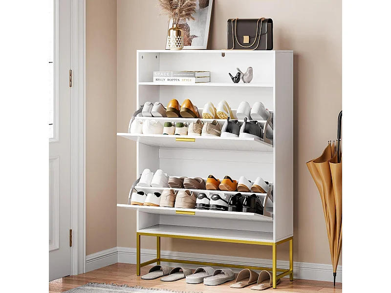 Armadio per scarpe, con 2 porte di outsourcing e 1 scaffale aperto, anti-plin, bianco, 80x24x117 cm design