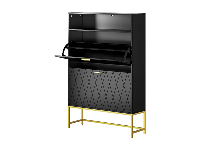 Gabinete de zapatos, con 2 puertas de subcontratación y 1 estante abierto, antiinclinado, negro, 80x24x117cm de diseño