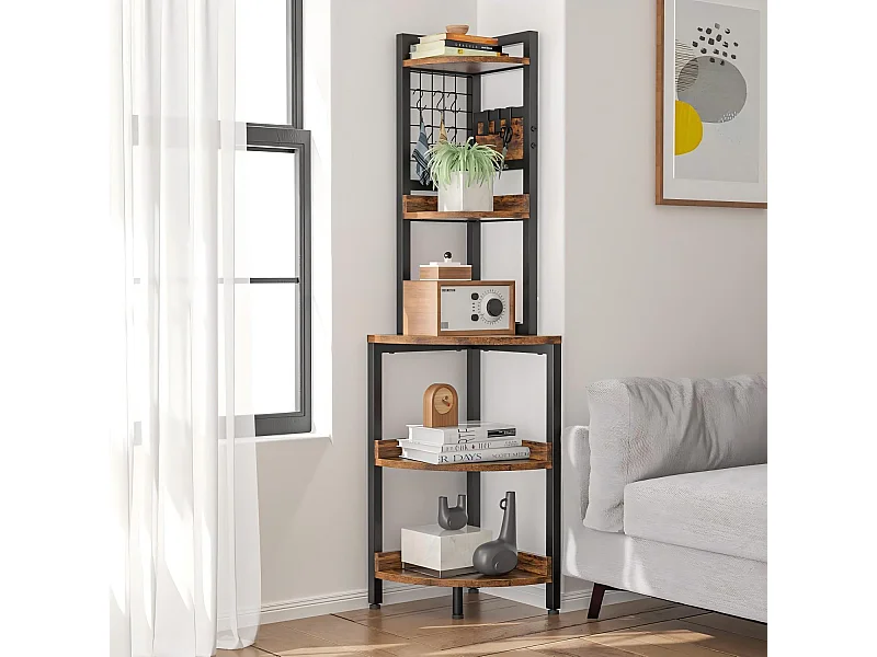 Etagère d'angle, 5 cases, Étagère Polyvalente pour Présentoir, Porte-Plante pour Salon, Meuble de Rangement, 30x30x150cm