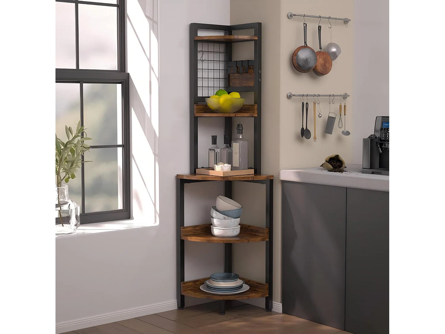 Scaffale d'angolo, 5 scatole, scaffale versatile per il display, soggiorno per soggiorno, unità di stoccaggio, 30x30x150 cm