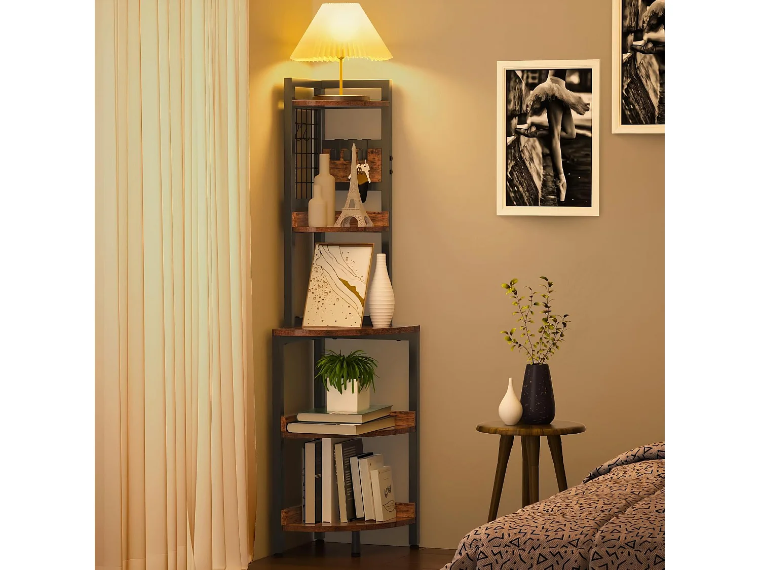 Scaffale d'angolo, 5 scatole, scaffale versatile per il display, soggiorno per soggiorno, unità di stoccaggio, 30x30x150 cm