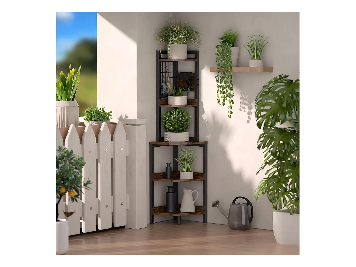 Hoekplank, 5 vakken, Multifunctionele displayplank, Plantenhouder voor woonkamer, Opbergmeubel, 30x30x150cm