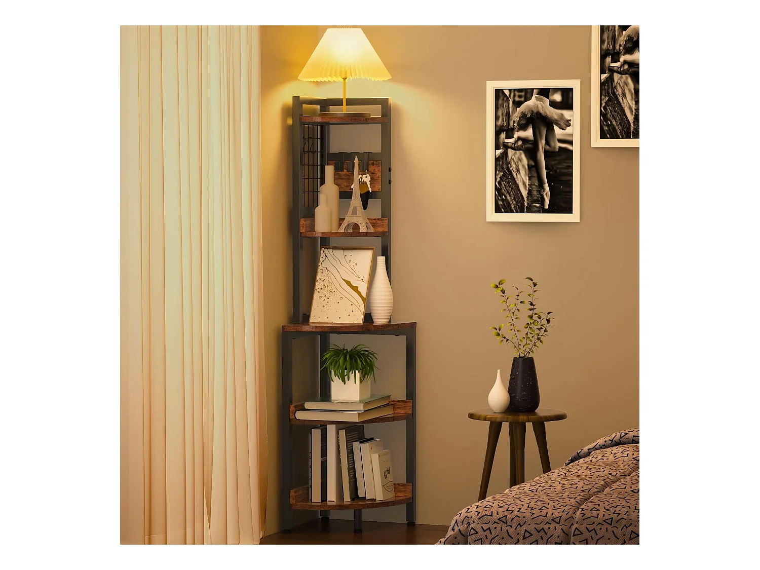 Hoekplank, 5 vakken, Multifunctionele displayplank, Plantenhouder voor woonkamer, Opbergmeubel, 30x30x150cm