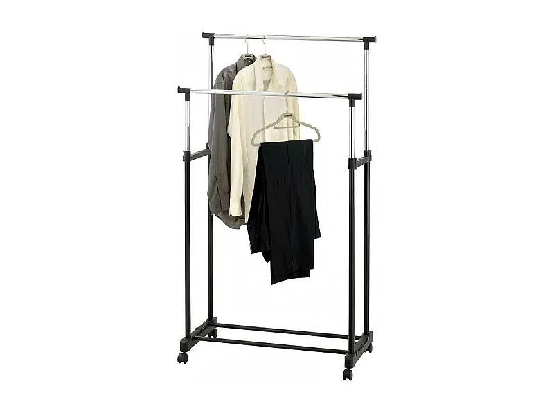 Portant à Vêtements Roulettes, Tringle à Vêtements Extensible Hauteur 90-160 cm, avec Porte-chaussures, charge max. 50Kg, 2 Tringles