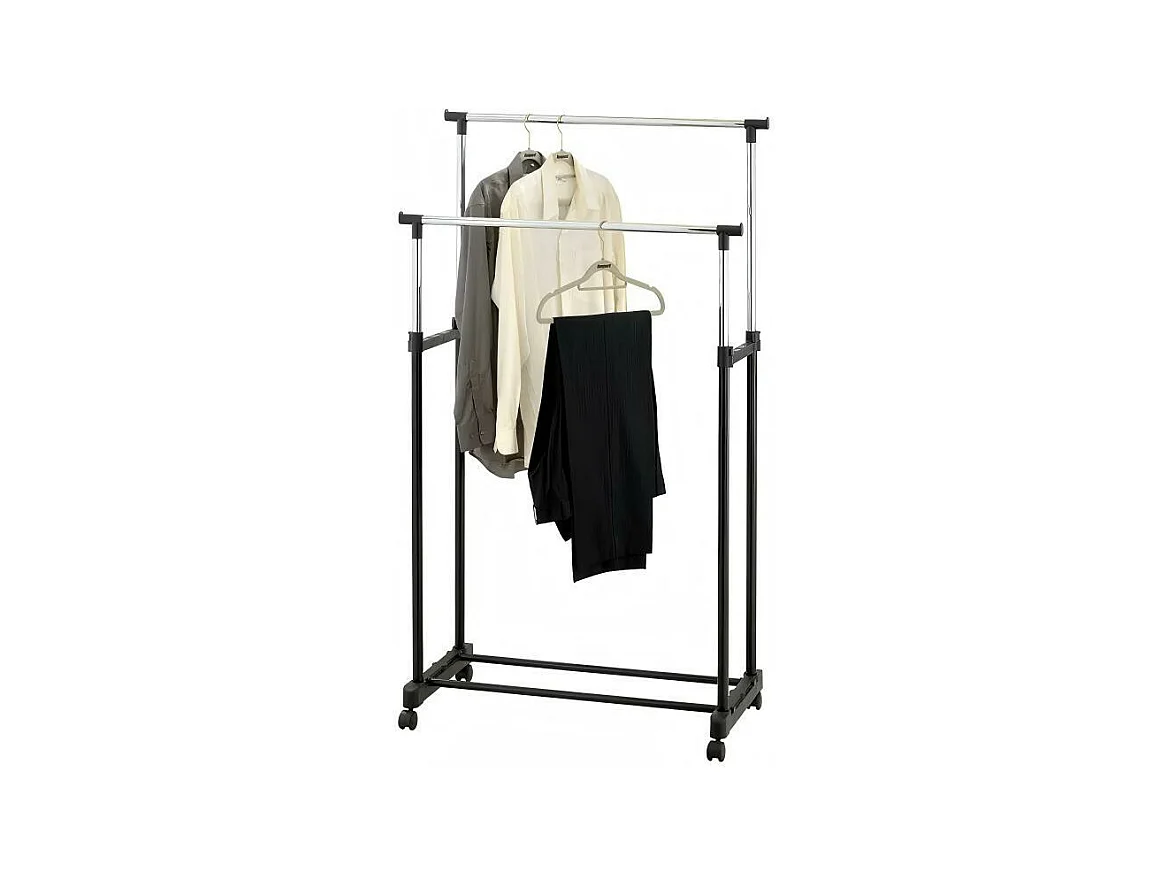 Portant à Vêtements Roulettes, Tringle à Vêtements Extensible Hauteur 90-160 cm, avec Porte-chaussures, charge max. 50Kg, 2 Tringles
