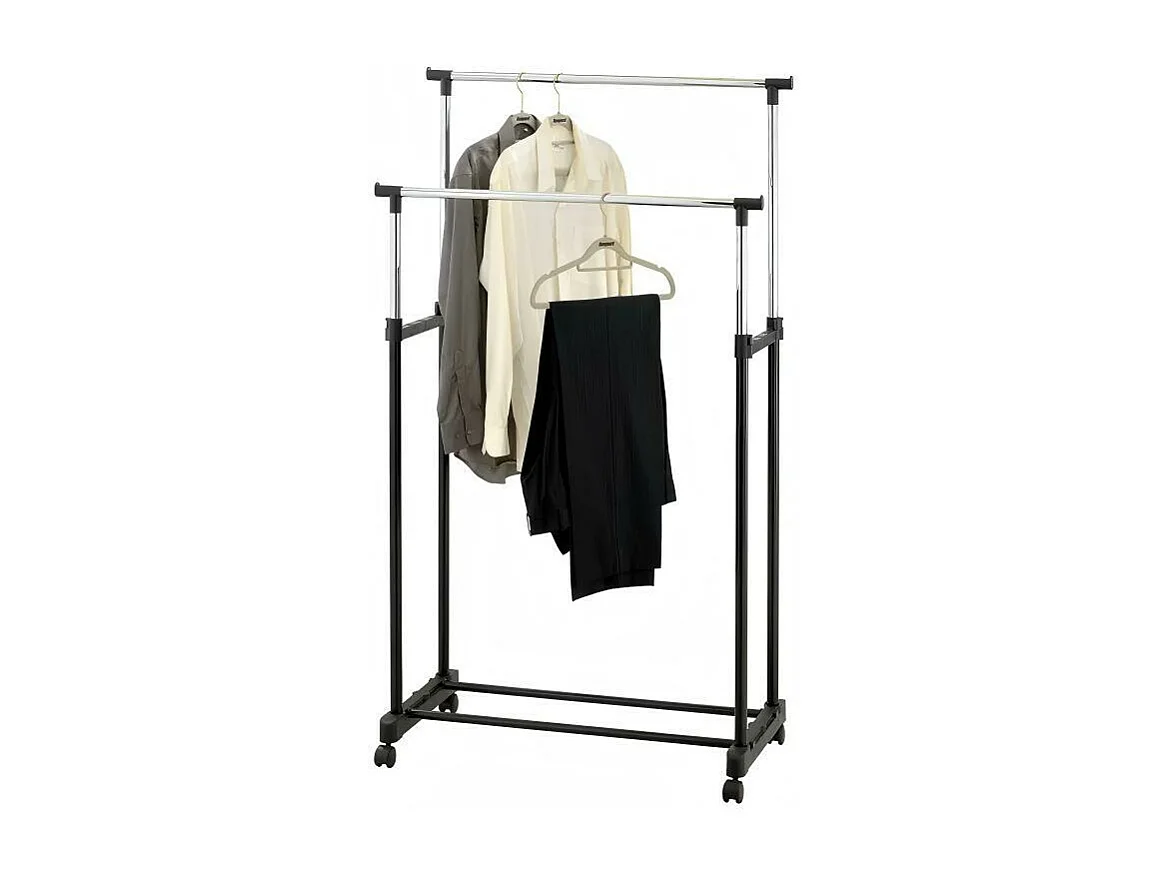 Portant à Vêtements Roulettes, Tringle à Vêtements Extensible Hauteur 90-160 cm, avec Porte-chaussures, charge max. 50Kg, 2 Tringles