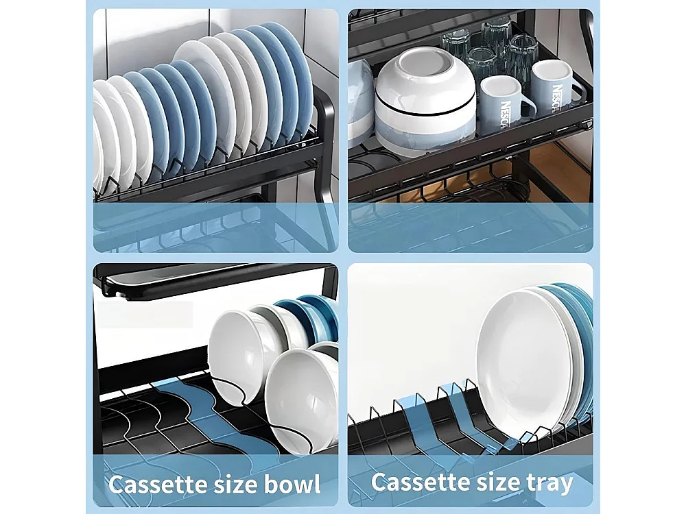 Egouttoir à vaisselle, 3 Niveaux, Grande Capacité, avec Support de Planche à découper, 4 Crochets, Rangement Vaisselle, 54 x 23 x 59cm