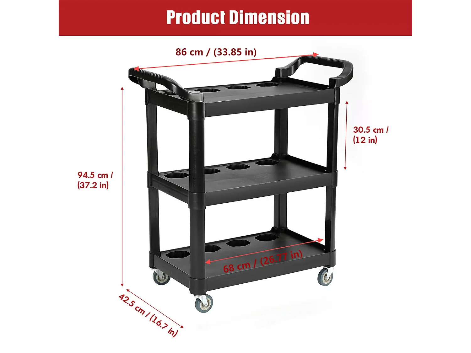 Chariot à outils pour atelier, Chariot à Outils mobile 3 Plateaux, avec 10 crochets et 1 panneau de suspension, charge max 150kg