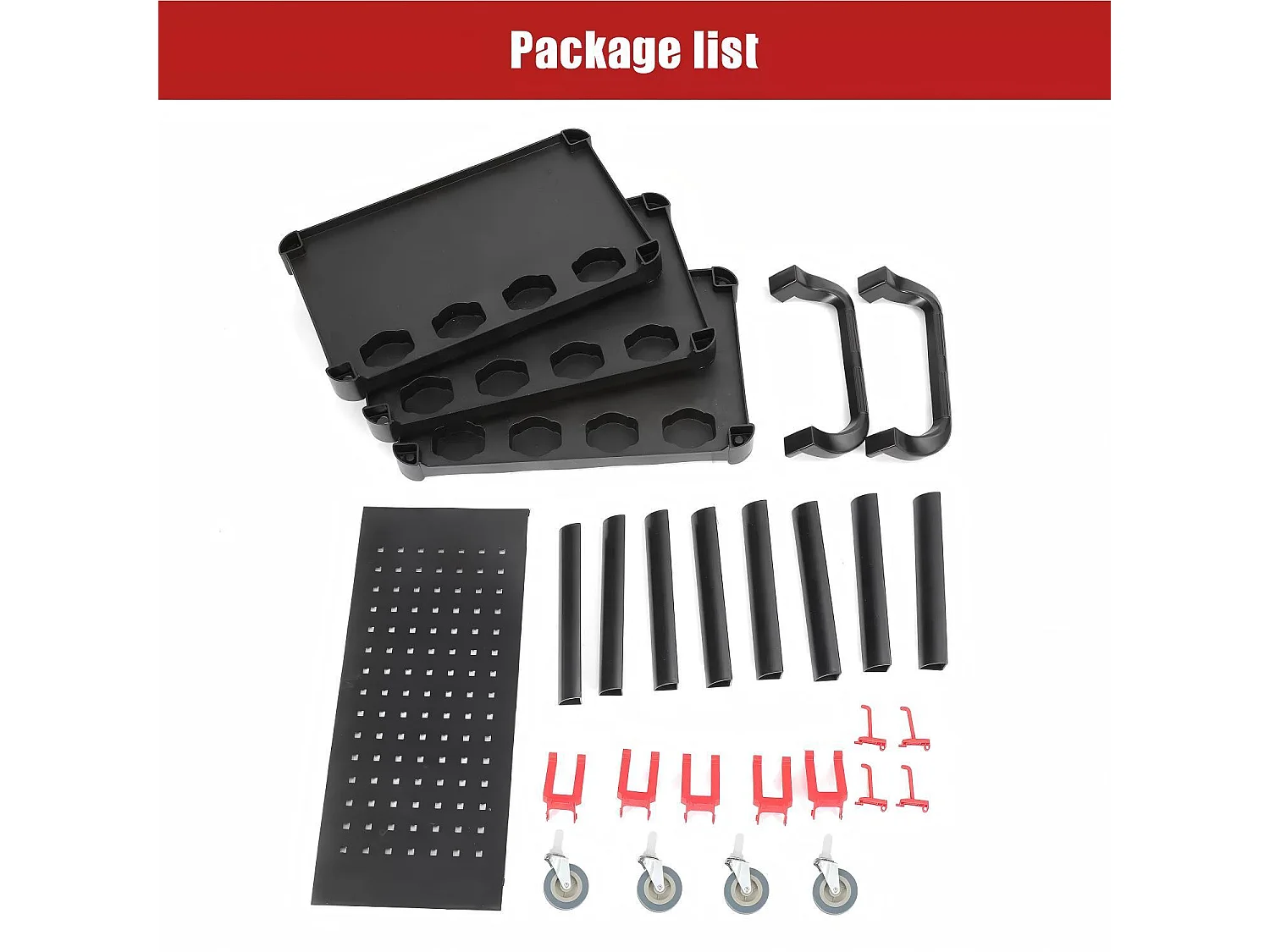 Chariot à outils pour atelier, Chariot à Outils mobile 3 Plateaux, avec 10 crochets et 1 panneau de suspension, charge max 150kg