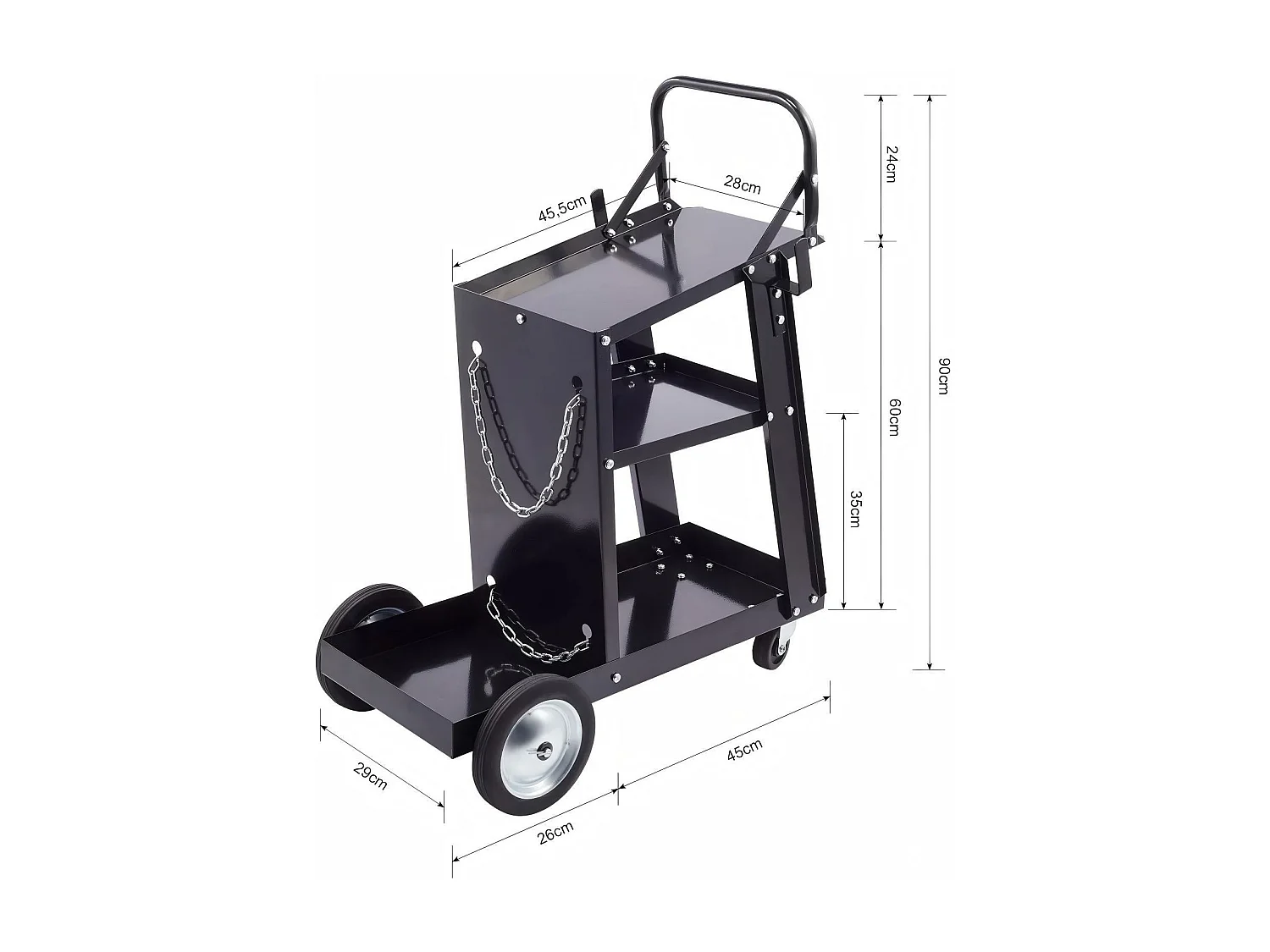 Chariot de soudage Mobile, Chariot Poste à Souder à 3 Niveaux, Porte-Bouteille de gaz avec chaînes de sécurité, Charge max 80kg