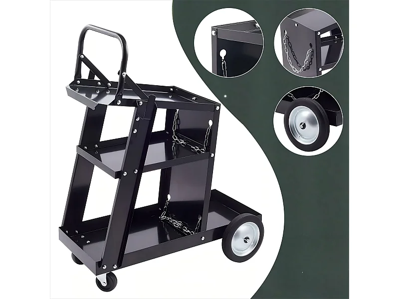 Carrello di saldatura mobile, saldatura a 3 livelli, porta bottiglia a gas con canali di sicurezza, carico massimo di 80 kg