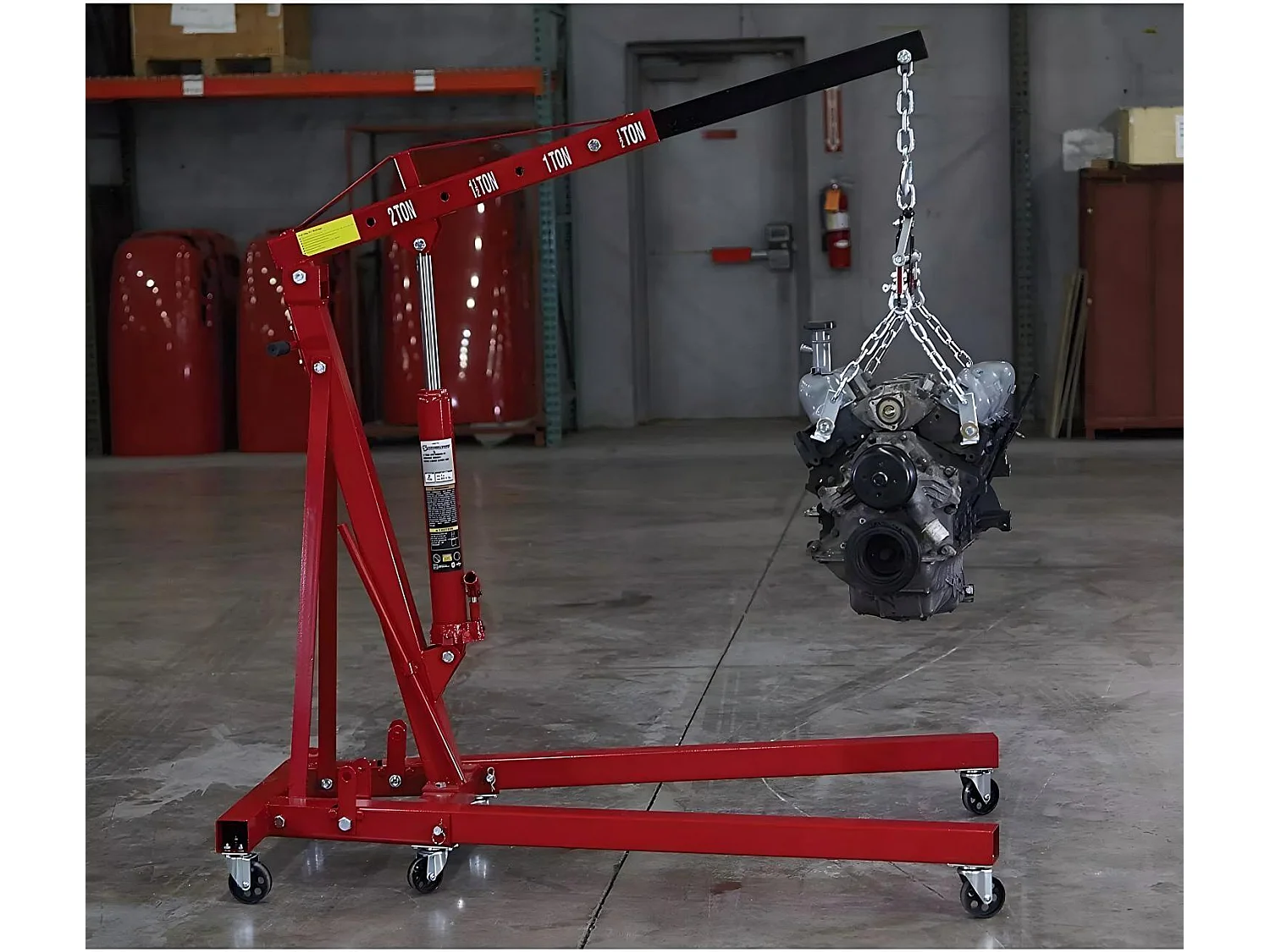 Grue à moteur hydraulique pliable, Grue d’atelier, Charge MAX 2000kg, Plage de levage : 0-1830 mm, avec roues universelles, 165x99x152CM