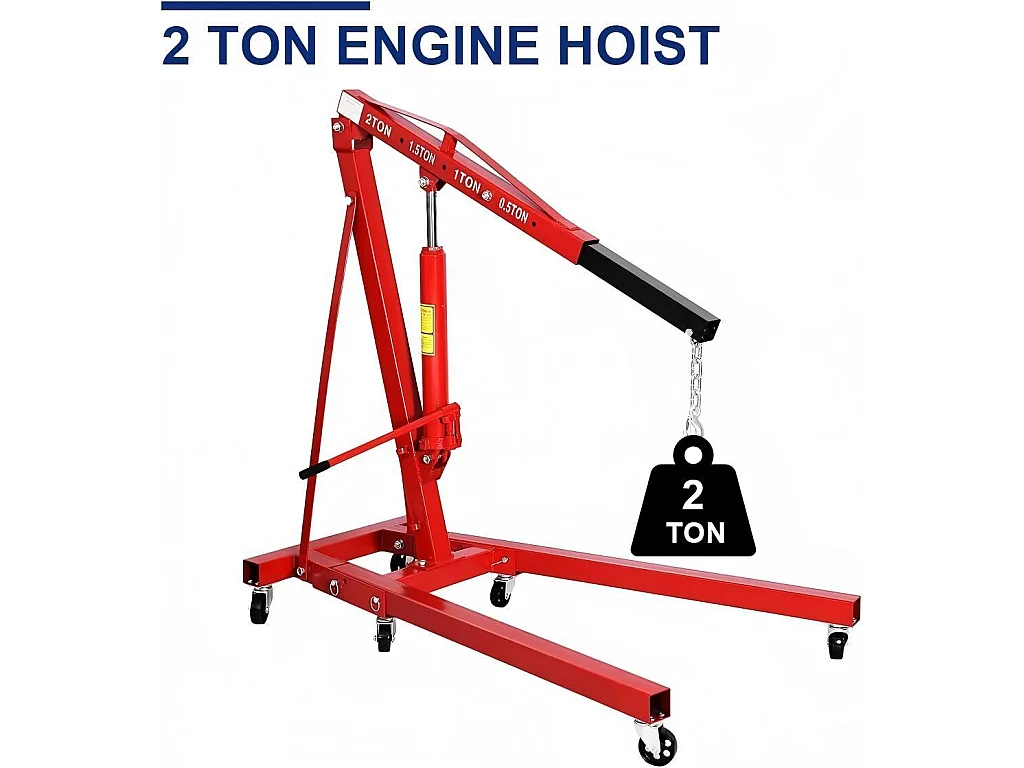 Grue à moteur hydraulique pliable, Grue d’atelier, Charge MAX 2000kg, Plage de levage : 0-1830 mm, avec roues universelles, 165x99x152CM