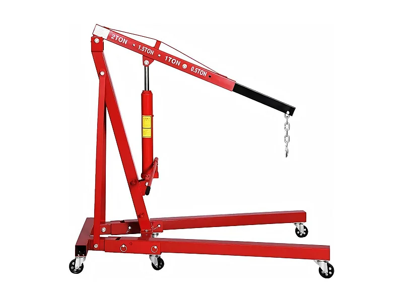 Grue à moteur hydraulique pliable, Grue d’atelier, Charge MAX 2000kg, Plage de levage : 0-1830 mm, avec roues universelles, 165x99x152CM