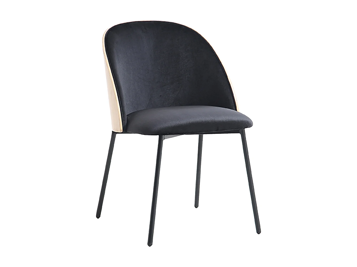 Lot de 2 chaises en velours, placage chêne et métal - Noir et Naturel clair - MIJENIA