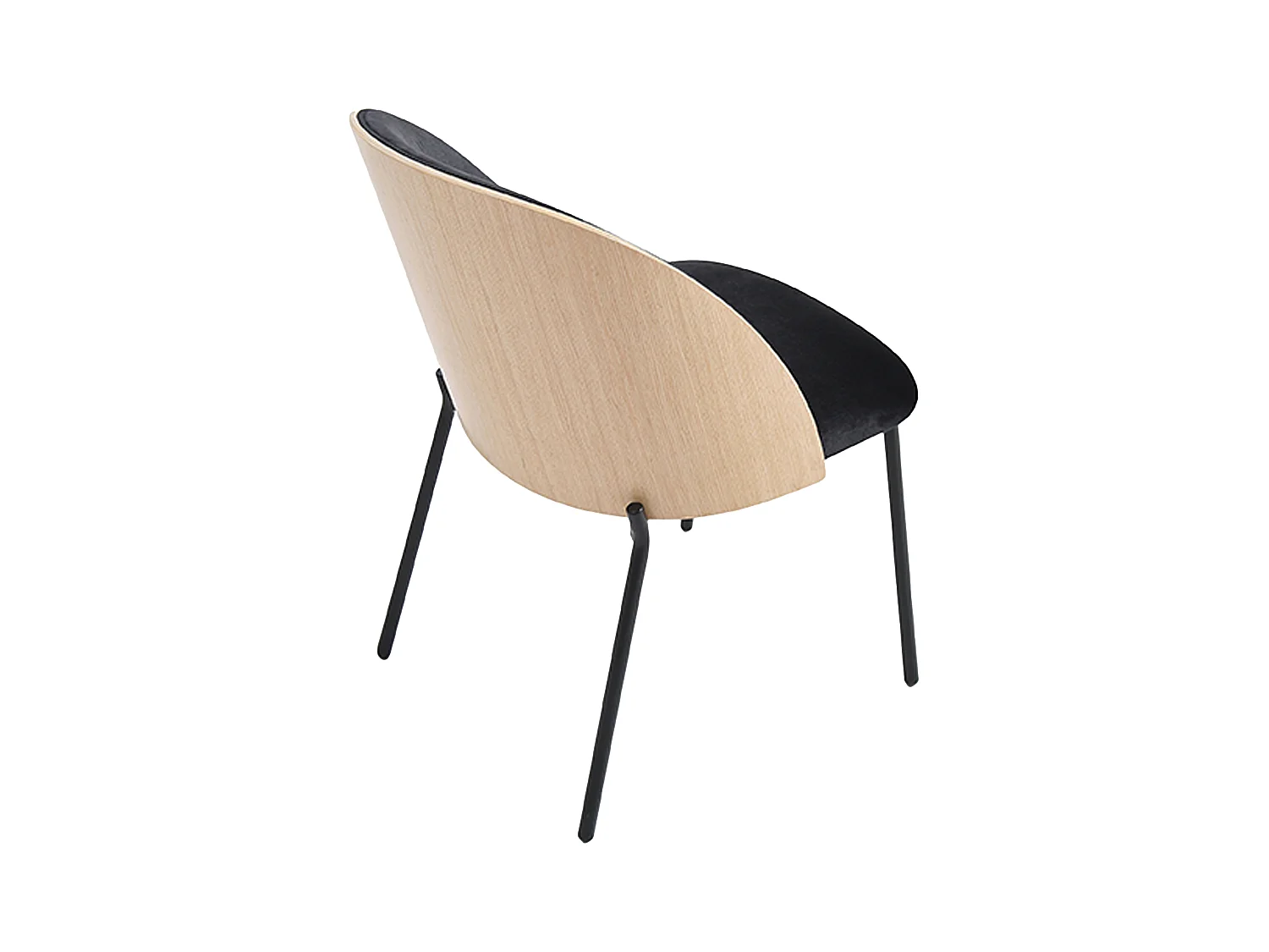 Conjunto de 2 sillas de terciopelo, chapa de roble y metal - Negro y Natural claro - MIJENIA