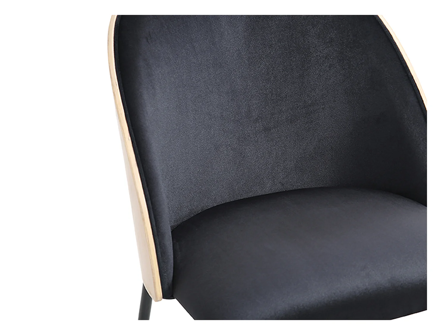 Conjunto de 2 sillas de terciopelo, chapa de roble y metal - Negro y Natural claro - MIJENIA