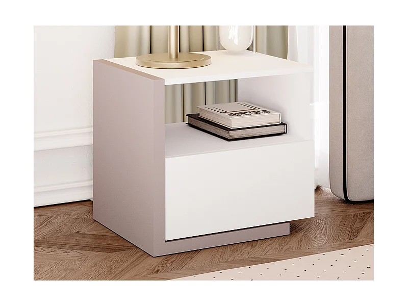 2er-Set Nachttische skandinavisch mit 1 Schublade & 1 Ablage - Weiß & Taupe - NAPOLI II