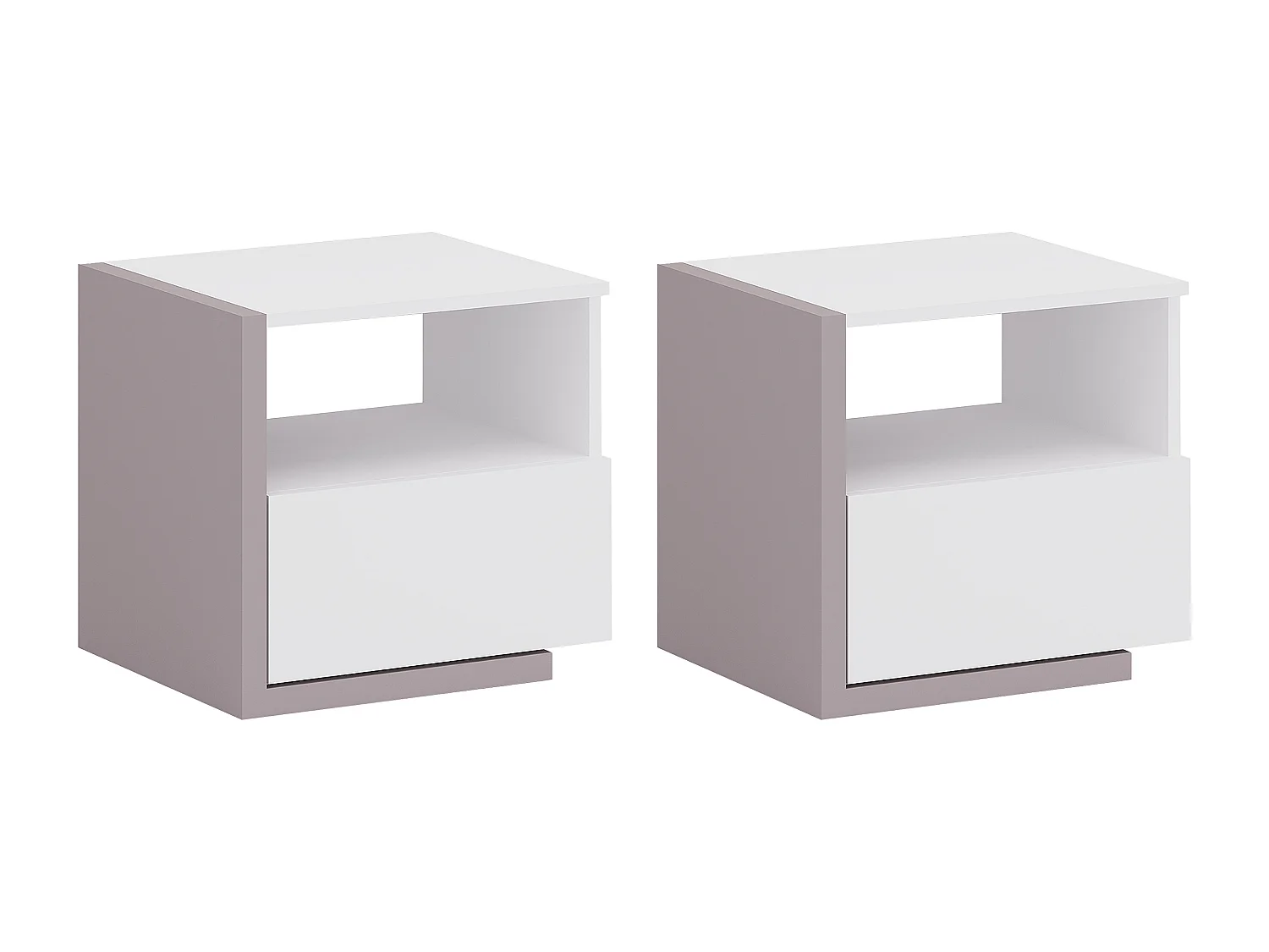 Lot de 2 tables de chevet - 1 tiroir et 1 niche - Blanc et taupe - NAPOLI II