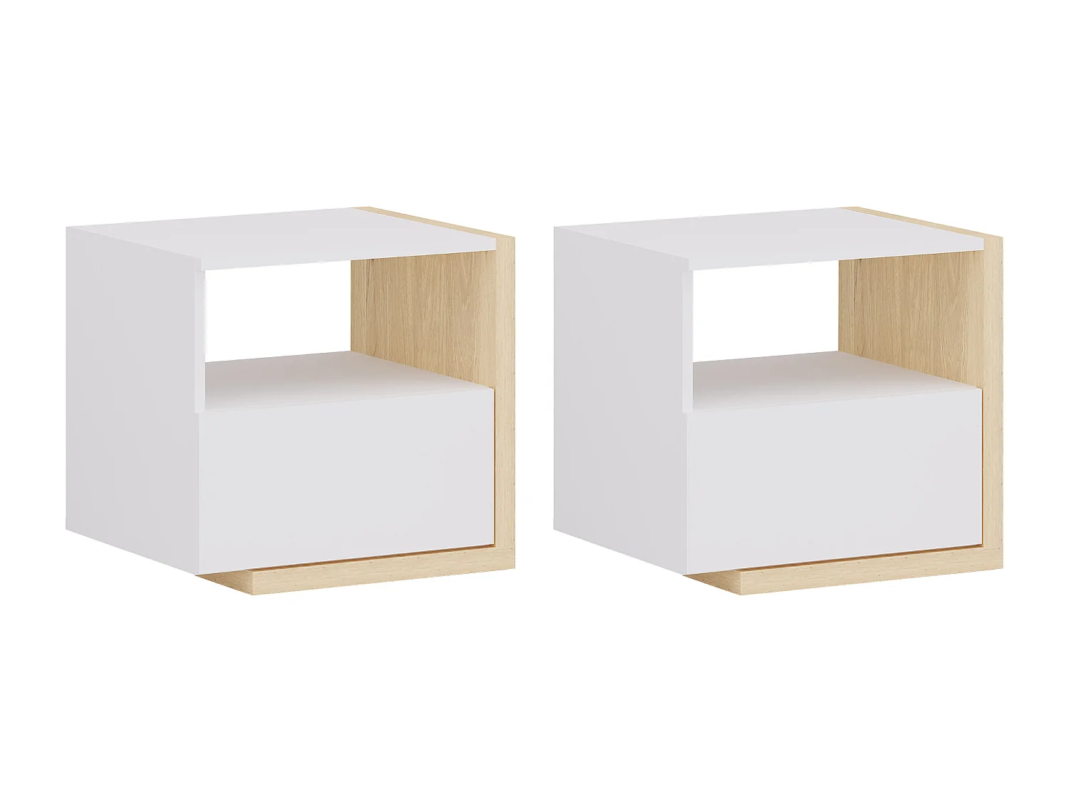Lotto di 2 comodini scandinavo 1 cassetto e 1 nicchia Bianco e naturale  - NAPOLI II