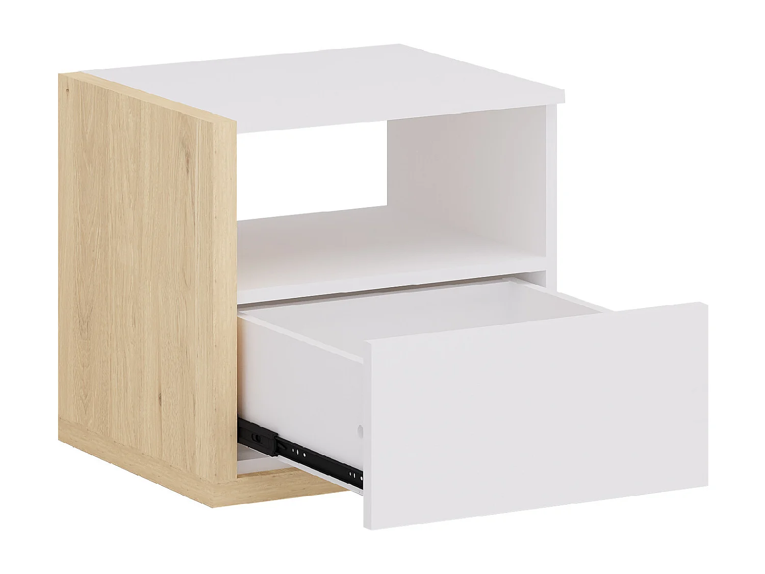 Set de 2 mesitas de noche escandinavas - 1 cajón y 1 estante - Blanco y natural - NAPOLI II