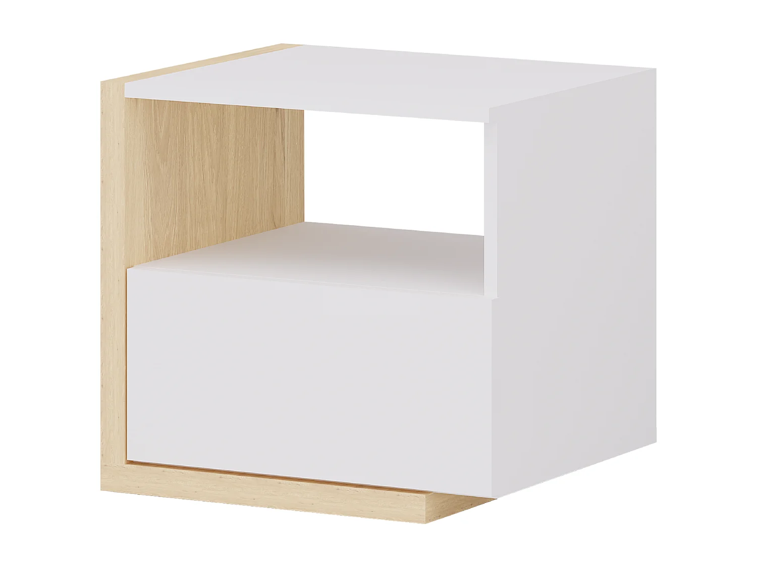 Set de 2 mesitas de noche escandinavas - 1 cajón y 1 estante - Blanco y natural - NAPOLI II