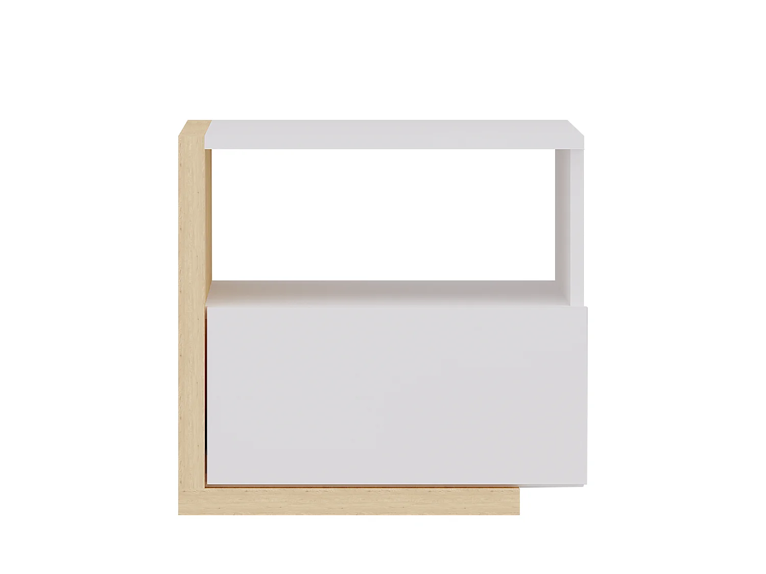 Lot de 2 tables de chevet  - 1 tiroir et 1 niche - Blanc et naturel - NAPOLI II