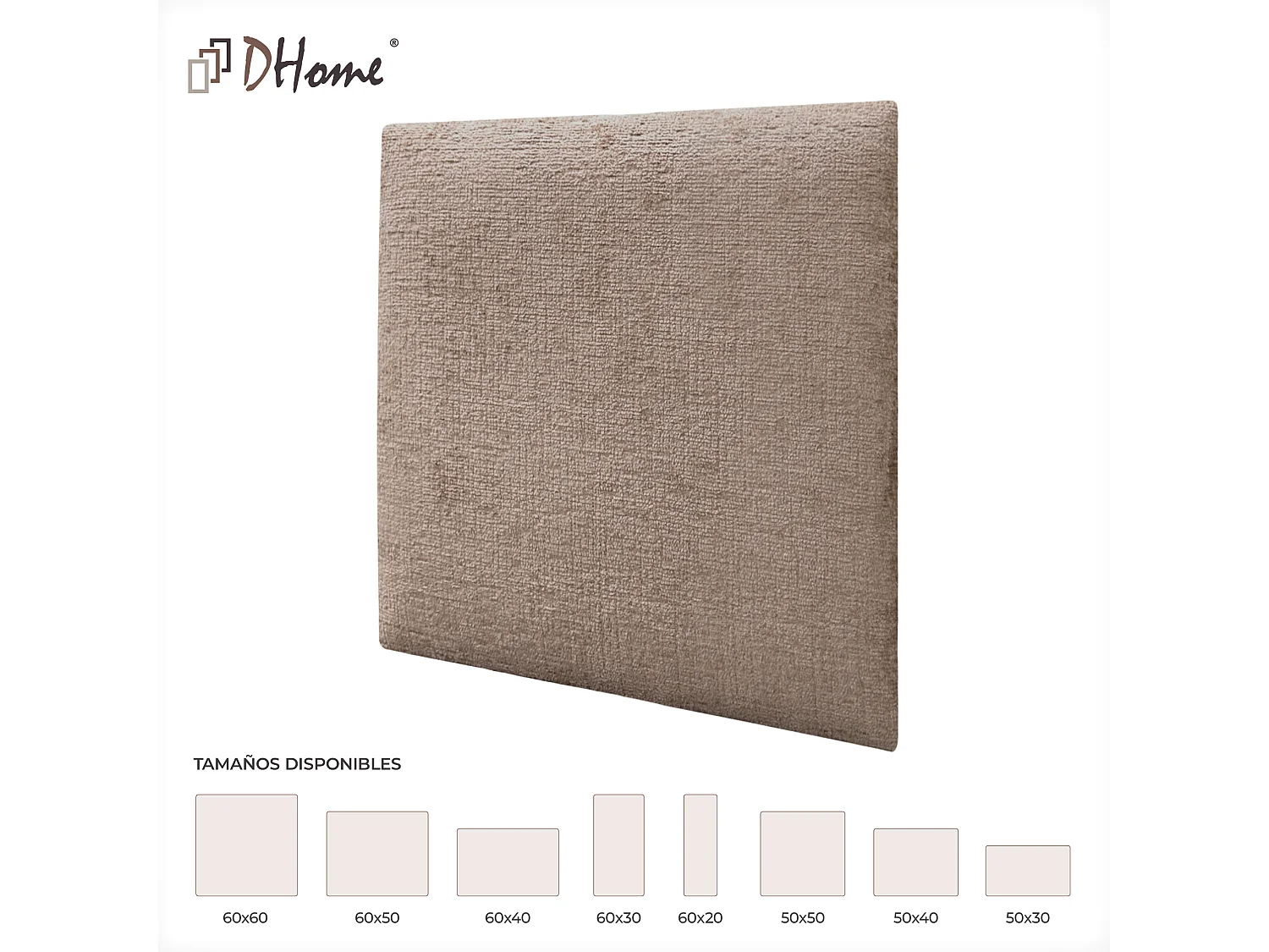 DHOME Zelfklevende akoestische wandpanelen, milieuvriendelijke wollen gestoffeerde panelen, absorberend, bescherming tegen stoten, hoofdborden (bruin, 60x60cm)