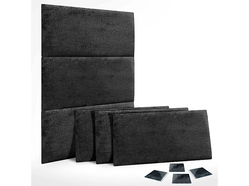 DHOME Lot de 6 panneaux muraux acoustiques auto-adhésifs en laine écologique protection absorbante contre les chocs (Noir, 50 x 30 cm, x6)