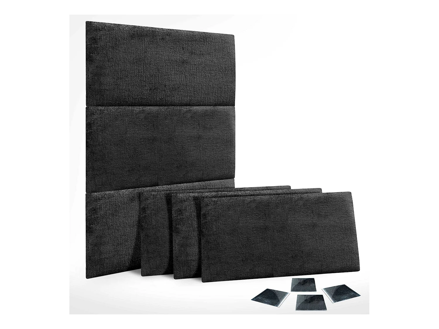 DHOME Lot de 6 panneaux muraux acoustiques auto-adhésifs en laine écologique protection absorbante contre les chocs (Noir, 50 x 30 cm, x6)