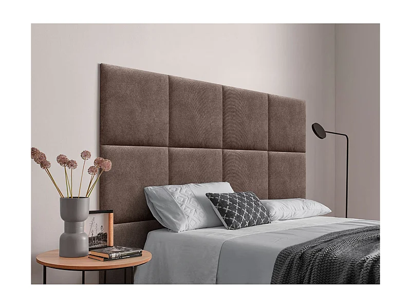 DHOME Tête de lit tapissée en tissu Aqualine composée de panneaux de lit autocollants interchangeables pour chambre de luxe (Marron, 80 cm)