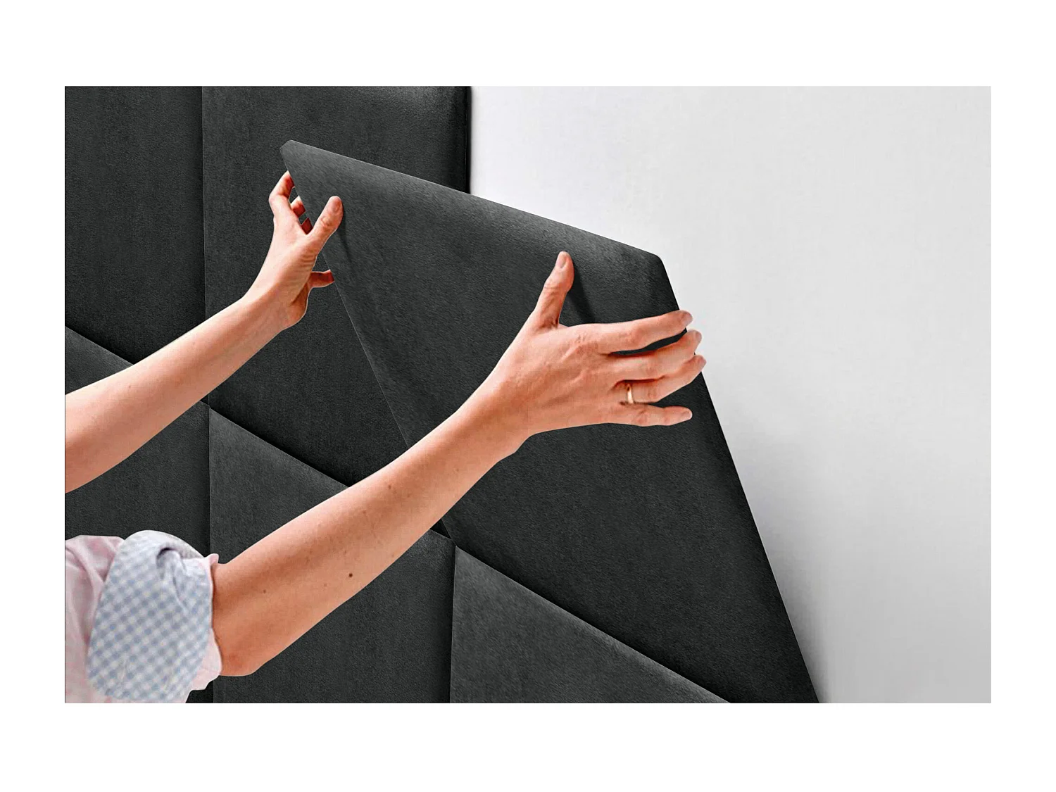 DHOME Tête de lit tapissée en tissu Aqualine composée de panneaux de lit autocollants interchangeables pour chambre de luxe (Noir, 190 cm)