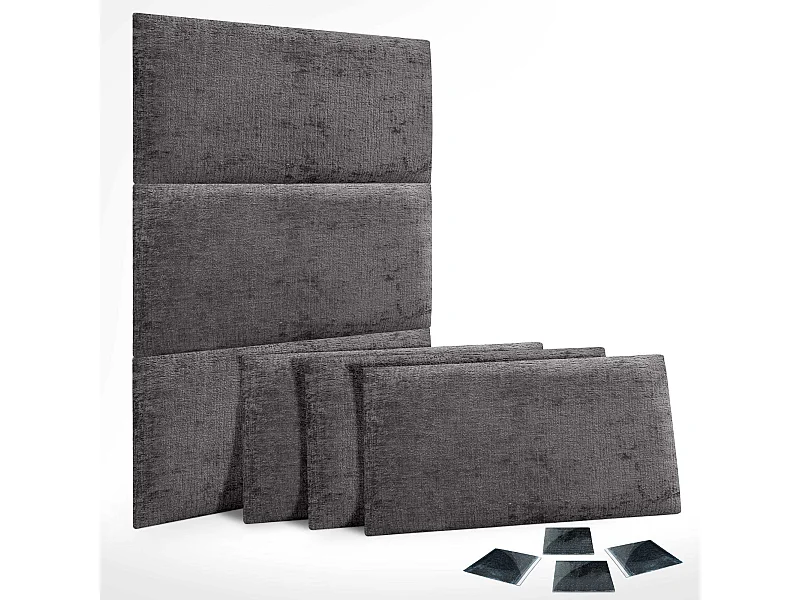 DHOME Lot de 6 panneaux muraux acoustiques auto-adhésifs en laine écologique protection absorbante contre les chocs (Gris foncé, 60 x 40 cm, x6)
