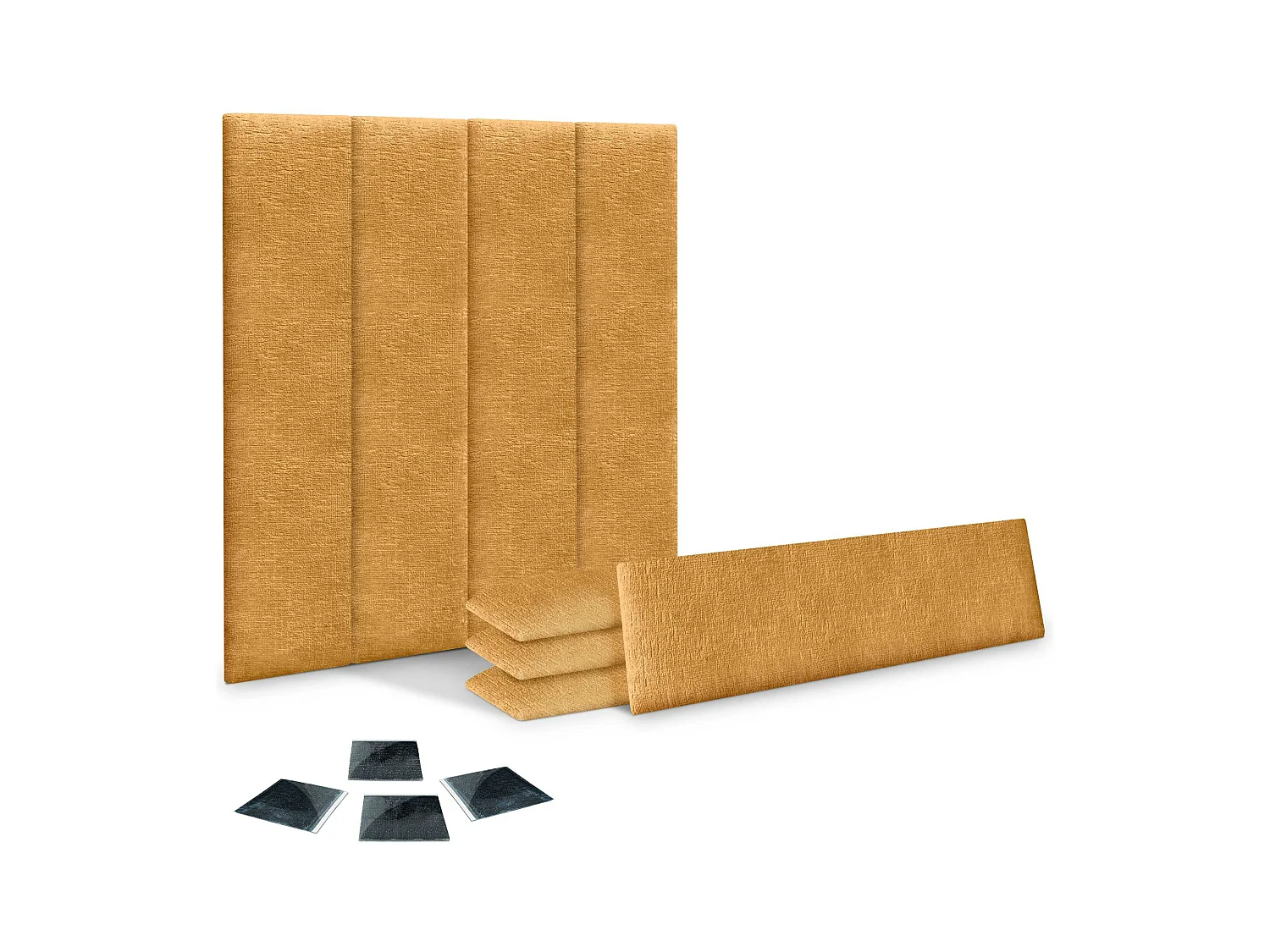 DHOME Lot de 8 panneaux muraux acoustiques auto-adhésifs en laine écologique protection absorbante contre les chocs (Moutarde, 60 x 20 cm, x8)