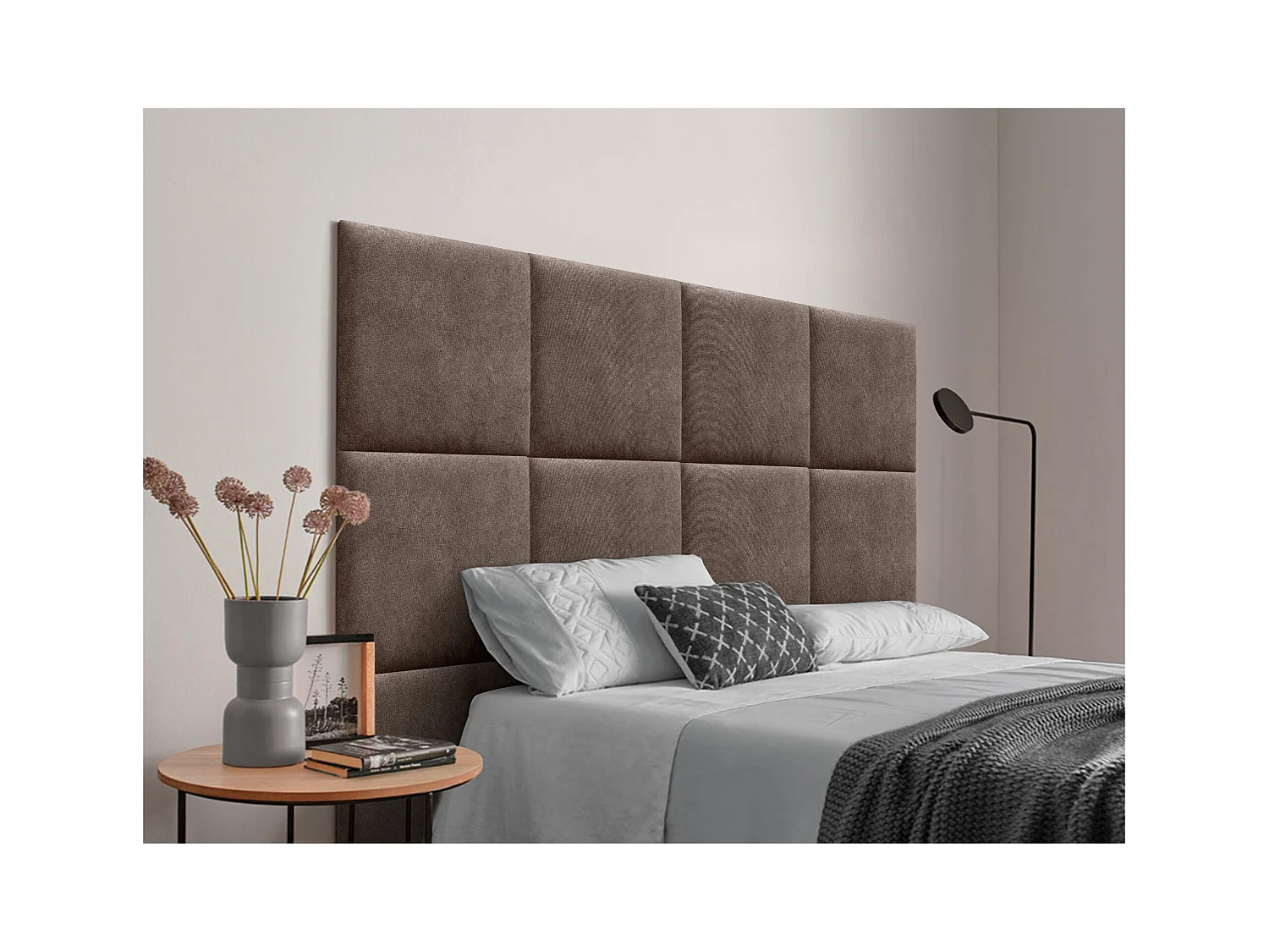 DHOME Tête de lit tapissée en tissu Aqualine composée de panneaux de lit autocollants interchangeables pour chambre de luxe (Marron, 120 cm)