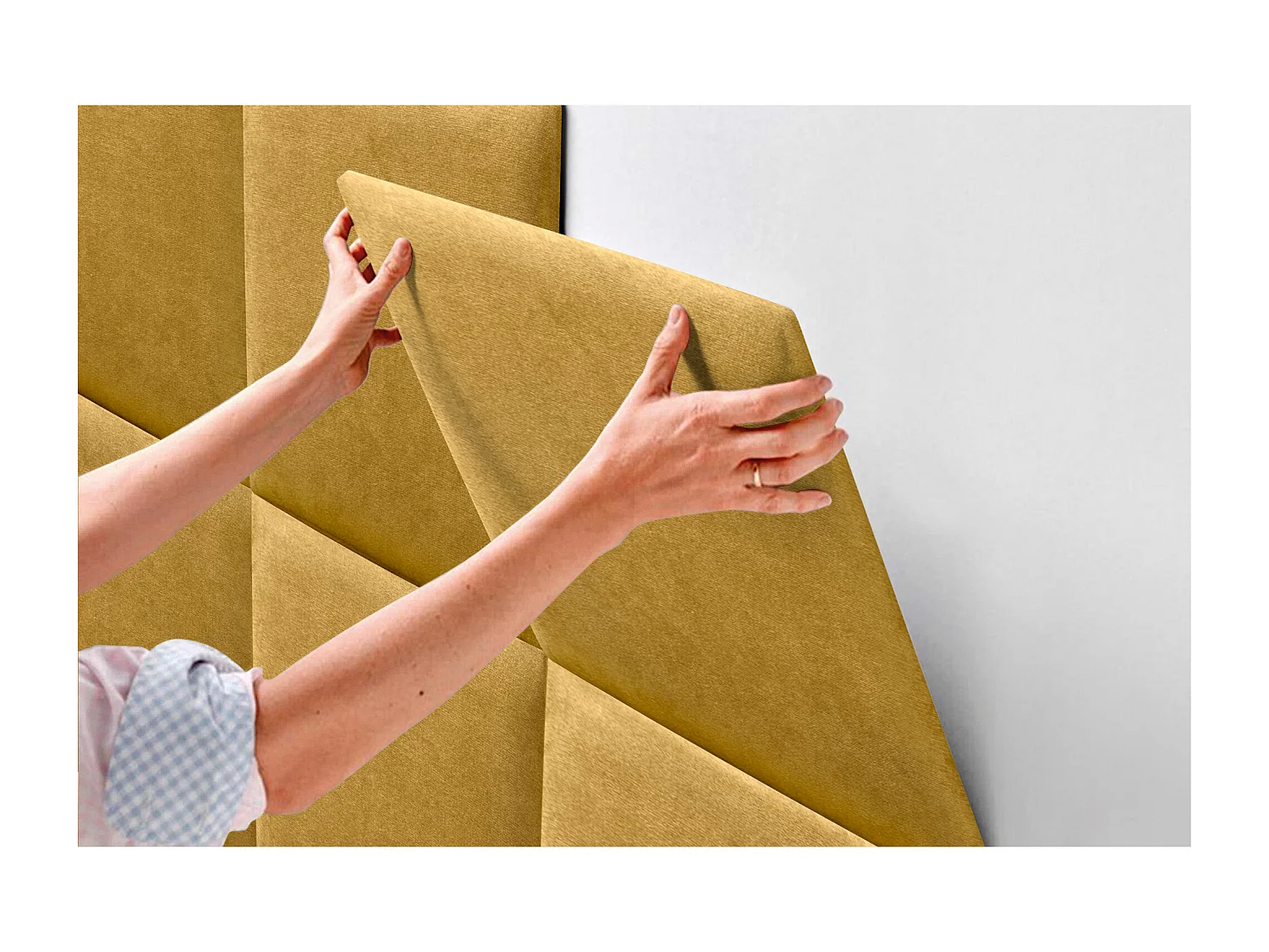 DHOME Tête de lit tapissée en tissu Aqualine composée de panneaux de lit autocollants interchangeables pour chambre de luxe (Moutarde, 120 cm)